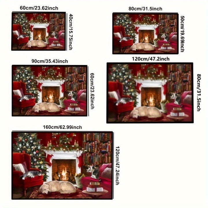 Alfombra de tema navideño lavable con impresión de perro lindo, alfombrilla de fibra de poliéster antideslizante para interior, tapete plano tejido a máquina para sala de estar cocina entrada, decoración navideña para el hogar