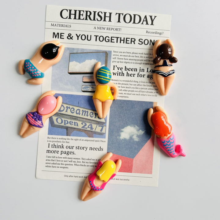 6 Piezas de Imanes Grandes para Nevera con Diseño de Mujer Nadando, Decoración Magnética para Lavavajillas, Adhesivos Lindos de Playa y Verano, Accesorios para Cocina y Pizarra Blanca, Decoración del Hogar, Pegatinas Yongcheng