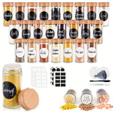 6/12/24/30 Tarros de Especias Etiquetados, Tarros! de Especias de Vidrio Redondos de 100ml, con Tapa de Bambú Sellada y Tapa Agitadora, Contenedores de Especias para Cocinar, para Estante de Especias, Cajón de Armario, Set de Botellas de Condimentos