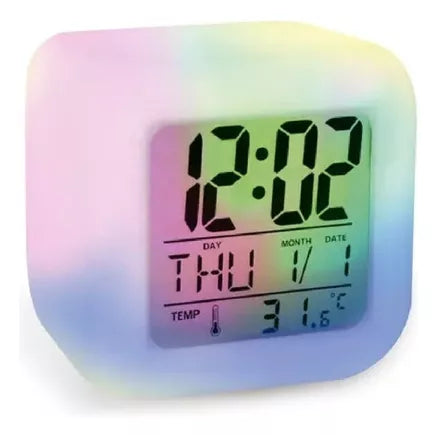 Reloj Despertador/alarma Cubo Luminoso Digital 6 Colores Led Color Blanco