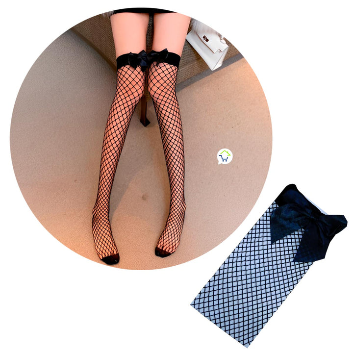 Medias De Malla Red Con Moño Media Pierna AF659