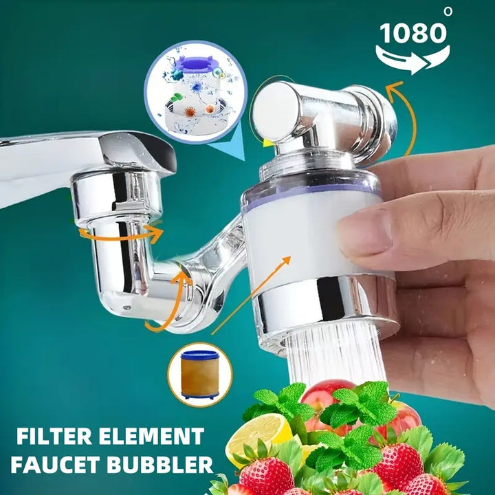 Filtra Agua de Grifo Ajustable con Doble Modo y Dispensador de Burbujas - Sistema Montado en Plástico que Elimina Cloro, Olores e Impurezas para Mejorar el Sabor y Calidad del Agua, Ideal para Fregaderos, Accesorio Moderno para Cocinas, Diseño Compacto