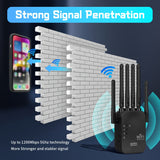 Repetidor de señal Wi-Fi, amplificador de red para el hogar, compatible con sistema WIFI6, doble banda de alta velocidad, 2.4GHz y 5GHz, fácil instalación, diseño de 6 antenas para cobertura estable en toda la casa, ideal para oficinas y bibliotecas