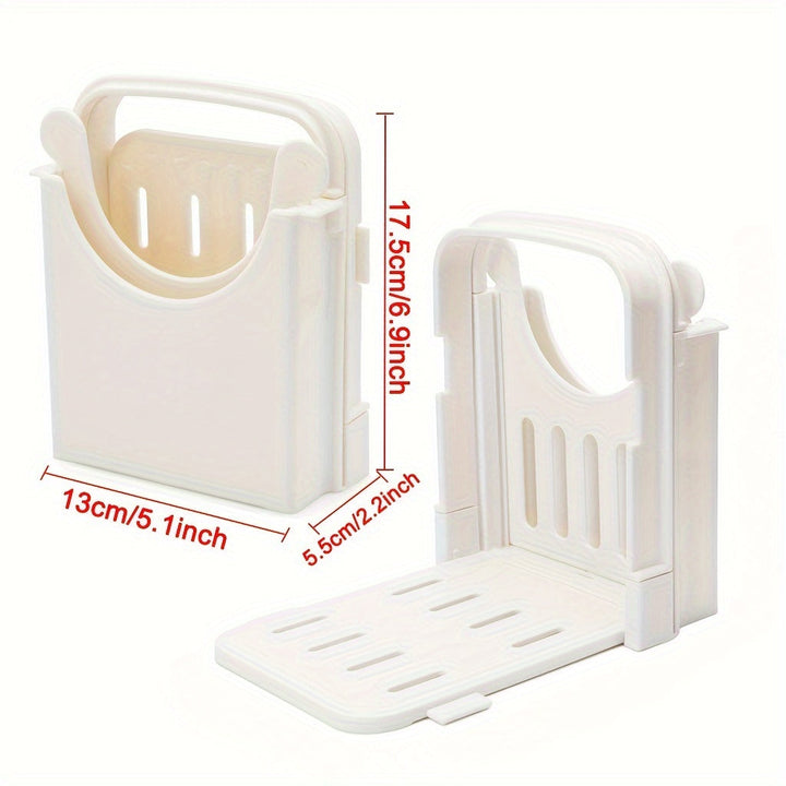 1 pieza, cortador de pan plegable con molde de grosor de 5 rebanadas - Herramienta de cocina fácil de usar para bagels, sandwiches y más, diseño de mango blanco, construcción duradera