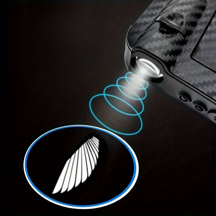 2 piezas de proyector de número de puerta LED ilumina alas de ángel, fácil de instalar, acogedor y educado, iluminación de escalones que mejora la seguridad y el estilo, adecuado para, SUV, sin batería.