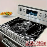 1pc Protector de Cocina Esqueleto de Halloween - Alfombrilla Gótica para Placas de Gas/Inducción, Lavadoras y Secadoras, Decoración Espeluznante para Fiestas de Halloween y Hogar Todo el Año, Diseño Plano 2D, Fácil de Limpiar, Estética Macabra, y Blanco