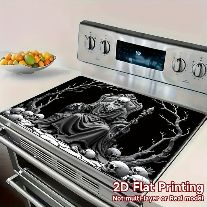 1pc Protector de Cocina Esqueleto de Halloween - Alfombrilla Gótica para Placas de Gas/Inducción, Lavadoras y Secadoras, Decoración Espeluznante para Fiestas de Halloween y Hogar Todo el Año, Diseño Plano 2D, Fácil de Limpiar, Estética Macabra, y Blanco