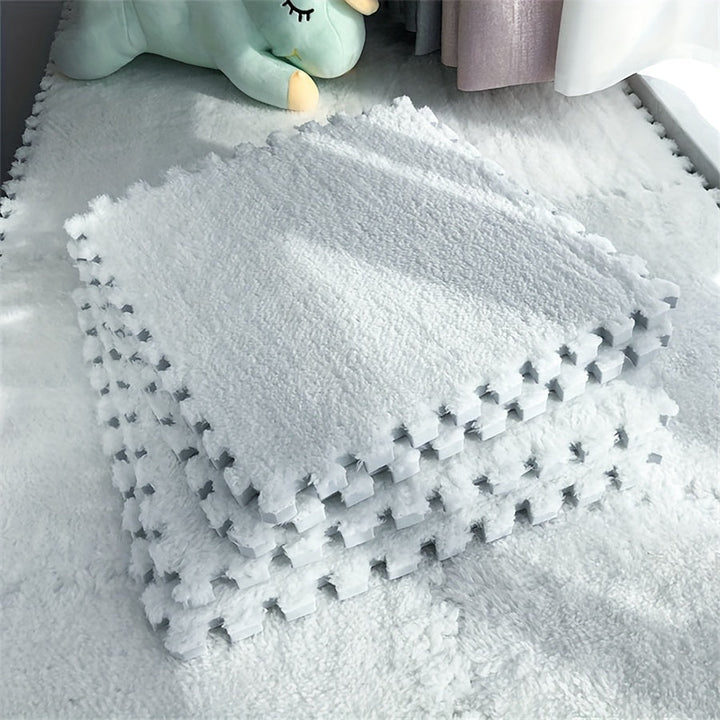 20 unidades, Alfombra de habitación y sala de estar de cobertura completa, Alfombra de lado de la cama, Alfombra de suelo interbloqueable cálida, lavable en máquina, suave y antideslizante, 11.8x11.8 pulgadas, material de poliéster y EVA, uso interior