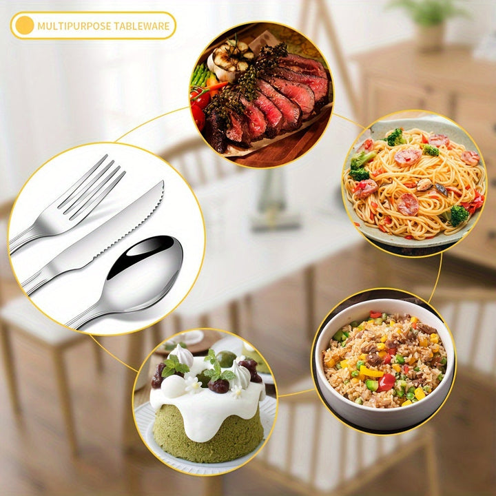 Juego de cubiertos de acero inoxidable, 12 piezas, pulido espejo, apto para lavavajillas, ideal para comedor en casa