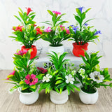 Conjunto de 6 Piezas de Plantas en Macetas con Flores Artificiales para Decoración de Oficina y Hogar, Flores Simuladas de Plástico Adecuadas para Estantes y Libreros