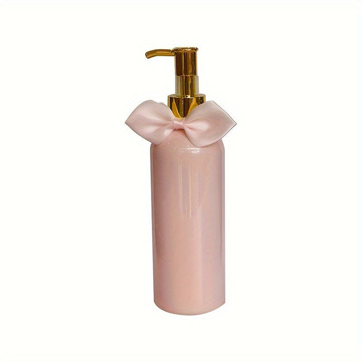 1/2 piezas 250ml Botella vacía de tipo prensa rosa con lazo, Detergente para ropa Gel de ducha Champú Loción Acondicionador Botella recargable dividida, Decoración del hogar