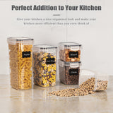 Juego de 4/8 contenedores de almacenamiento de alimentos herméticos - Recipientes de cocina de plástico sin BPA para cereales, harina, azúcar, pasta | Organización de despensa con tapas y etiquetas, La Vida