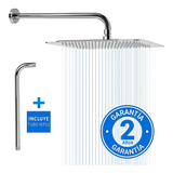 Kit Regadera Cuadrada Ducha Acero Inoxidable 20 X 20 Mas Tubo