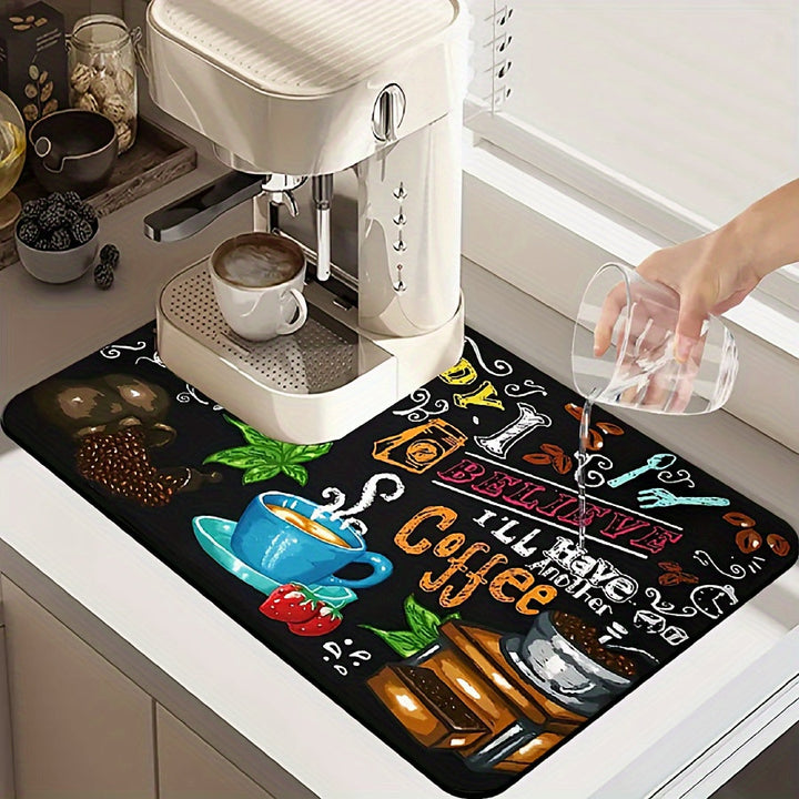 Estera de secado de platos de barro Diatom premium con cubierta de poliéster, accesorio de barra de café de secado rápido, protector de encimera absorbente antideslizante para cafetera y olla, almohadilla súper absorbente para una fácil limpieza