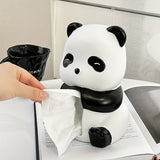 1 caja de pañuelos en forma de panda - Diseño negro y blanco, forma cuadrada elegante, perfecta para decorar el salón o el baño, accesorio de baño | Diseño juguetón | Resina duradera, decoración de panda