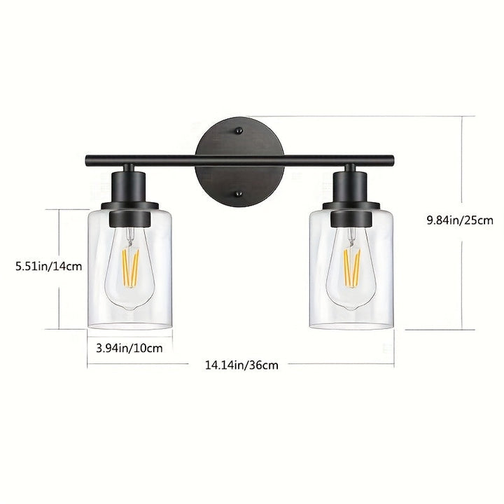 Luz de sconce de baño moderna de negro mate, fijación de pared de hierro fundido semi empotrada, con pantallas de vidrio, control de interruptor, cableado, 110V, sin bombilla incluida para baño