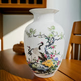 Jingdezhen Old Porcelain Factory, Jarrón de flores de cerezo con gotas de agua claras y transparencia, con glaseado rosa, con aves que llevan bendiciones, adecuado para el armario de entrada.