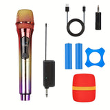 1pc Set de micrófono inalámbrico profesional, sistema de karaoke de doble canal, receptor recargable por USB, conector de 6,35 mm, batería de litio de 1500 mAh, tensión máxima de 36 V, para discursos, bodas, iglesia, sistema de sonido