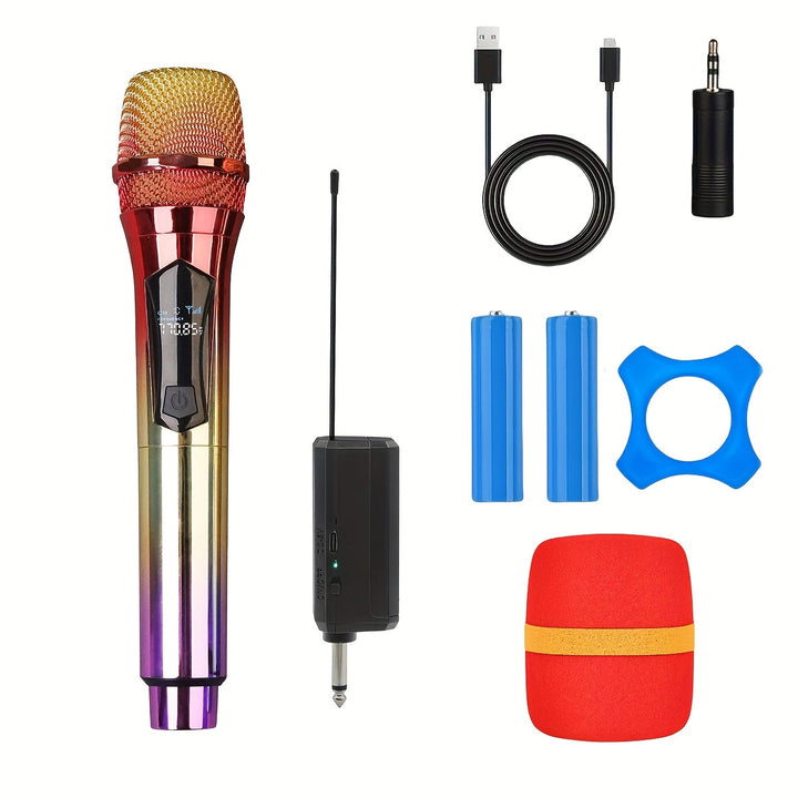 1pc Set de micrófono inalámbrico profesional, sistema de karaoke de doble canal, receptor recargable por USB, conector de 6,35 mm, batería de litio de 1500 mAh, tensión máxima de 36 V, para discursos, bodas, iglesia, sistema de sonido