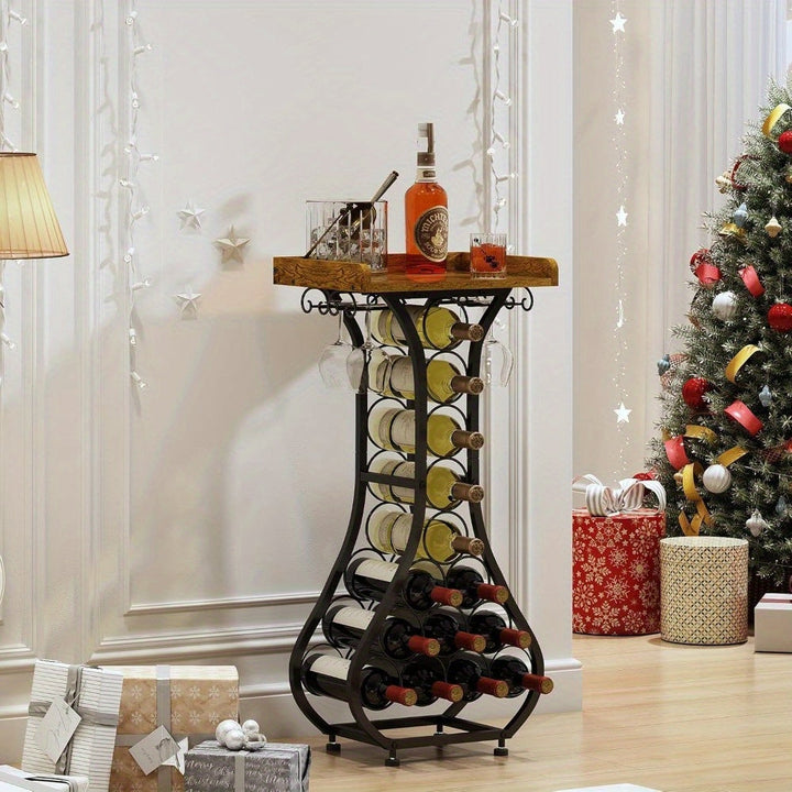 2025 Nuevo Soporte para Botellas de Vino Xiaohongshu con Estante de Vidrio, Mesa Mini Bar para 14 Botellas, Ideal para Bares en Casa, Cocinas y Salas