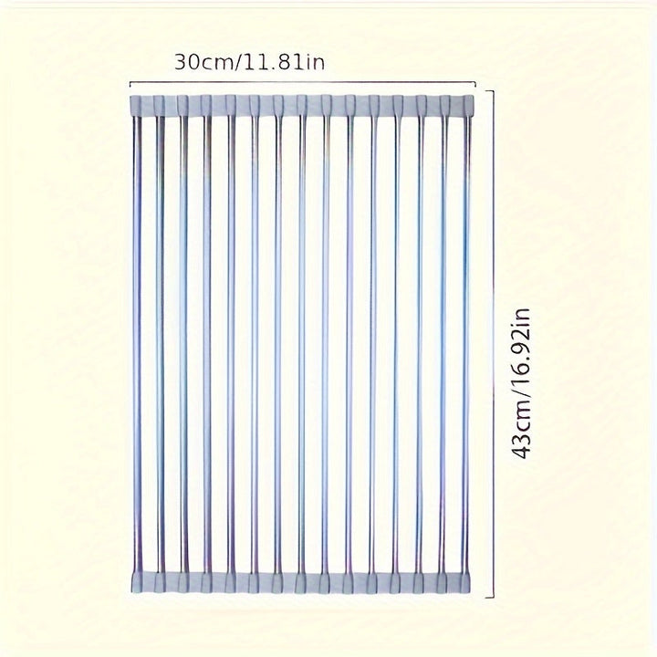 SunCleanse Armario de secado de platos enrollable con 15 tubos - Secador de platos de acero inoxidable multifuncional sobre el fregadero, 43cm x 30cm, Diseño plegable y colapsable, Ideal para encimeras de cocina, Portátil y versátil soporte de tazas, Arm
