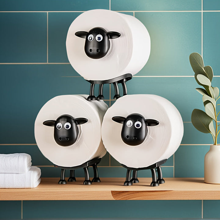 1 pieza, Portarrollos de baño con diseño de oveja - Soporte divertido para papel higiénico, decoración de baño - Portarrollos de oveja en 3D, color negro - Almacenamiento gracioso para rollos de papel - Decoración linda para el baño
