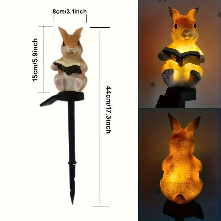 Estatuilla de Conejo con Luz LED Solar para Jardín - Decoración Exterior en Resina con Luz Cálida Amarilla, Ideal para Patios, Césped y Fiestas