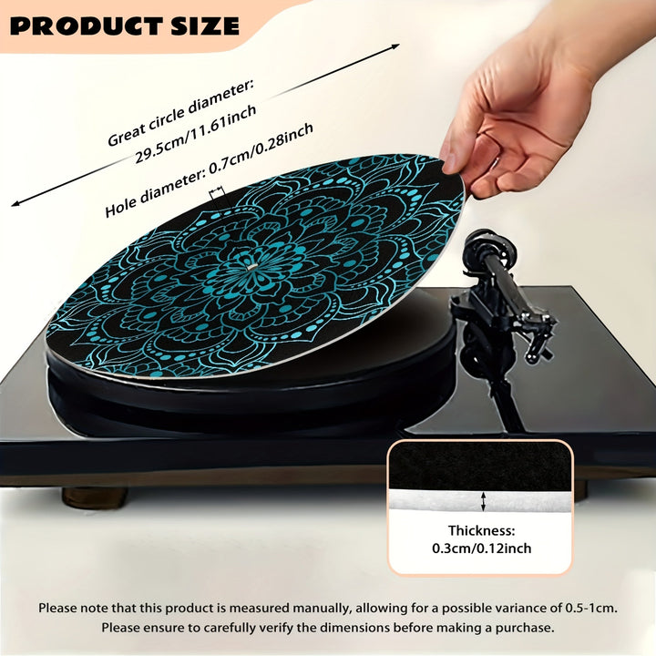 1pc RSHUBINO Alfombrilla Bohemia Mandala para Tocadiscos - 12 Pulgadas, 3mm de Grosor Antideslizante y Anti-Estática, Diseño Floral Azul Vibrante sobre , Mejora la Calidad del Sonido, Regalo Perfecto para Amantes de la Música y Aficionados a los DJ, Acce