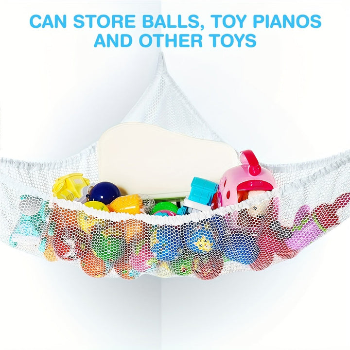 Gran Hamaca de Red Organizadora de Peluches con Anclas y Ganchos - Almacenamiento Multiusos en Esquina para Animales de Peluche, Pelotas y Juguetes - Fácil de Colgar, Diseño de Malla de Poliéster Duradera, Hamaca para Juguetes