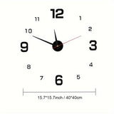 Reloj de Pared Silencioso y Luminoso Moderno - Autoadhesivo, Números Grandes Dorados y Segundero Rojo, Diseño de Espejo Acrílico para Sala o Estudio, Funciona con Pilas (Pila AA No Incluida)