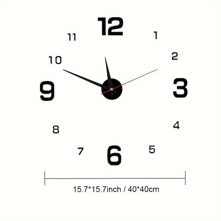 Reloj de Pared Silencioso y Luminoso Moderno - Autoadhesivo, Números Grandes Dorados y Segundero Rojo, Diseño de Espejo Acrílico para Sala o Estudio, Funciona con Pilas (Pila AA No Incluida)