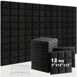 Paneles de espuma acústica OLOBLB, 12/24 unidades, 12x12x2 pulgadas, material de esponja de hongo de alta densidad, tableros de absorción de sonido para paredes y puertas, no tóxico, retardante de llama, fácil instalación, para accesorios de equipo de gr