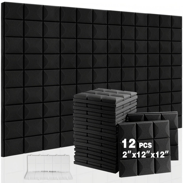 Paneles de espuma acústica OLOBLB, 12/24 unidades, 12x12x2 pulgadas, material de esponja de hongo de alta densidad, tableros de absorción de sonido para paredes y puertas, no tóxico, retardante de llama, fácil instalación, para accesorios de equipo de gr