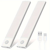 2pcs Tiras de Luz LED Blancas Elegantes con Sensor de Movimiento, Ultrafinas y Magnéticas, Recargables por USB con Brillo Ajustable - Ideales para Cocinas, Armarios, Gabinetes y Más, Luz con Sensor de Movimiento para Interiores Recargable
