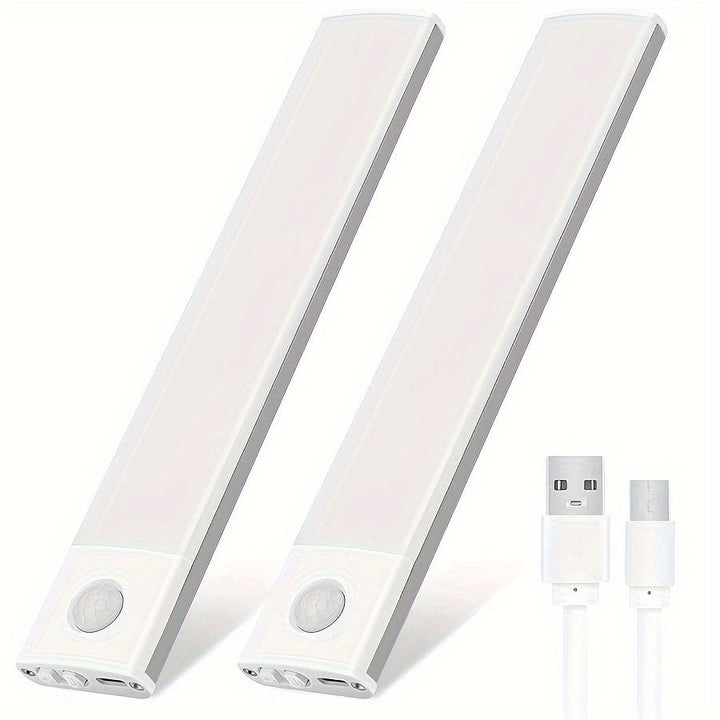 2pcs Tiras de Luz LED Blancas Elegantes con Sensor de Movimiento, Ultrafinas y Magnéticas, Recargables por USB con Brillo Ajustable - Ideales para Cocinas, Armarios, Gabinetes y Más, Luz con Sensor de Movimiento para Interiores Recargable