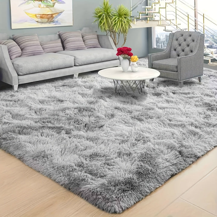 Alfombra grande para sala, diseño tie-dye en tono gris agua, textura esponjosa y ultra suave, moderna y decorativa, ideal para dormitorio