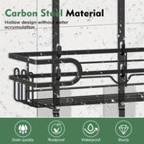 Organizador de Baño Colgante Ajustable de 3 Niveles en Negro con Ventosas - Sin Taladro, con Ganchos y Plato para Jabón, Soporte de Ducha, Cesta