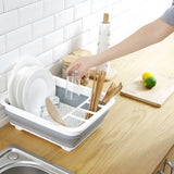 Estante Plegable Versátil para Platos con Tabla de Escurre - Material PP Duradero, Perfecto para RVs, Camping y Barcos - Organizador de Cocina Portátil para Platos y Verduras