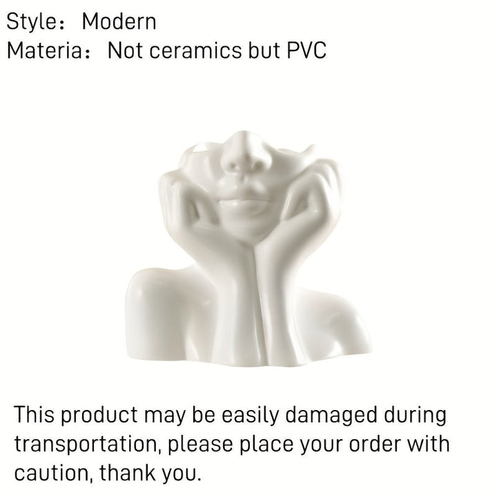 Florero con forma de rostro femenino, blanco, decorativo, moderno, para centro de mesa, estante, sala, oficina o dormitorio
