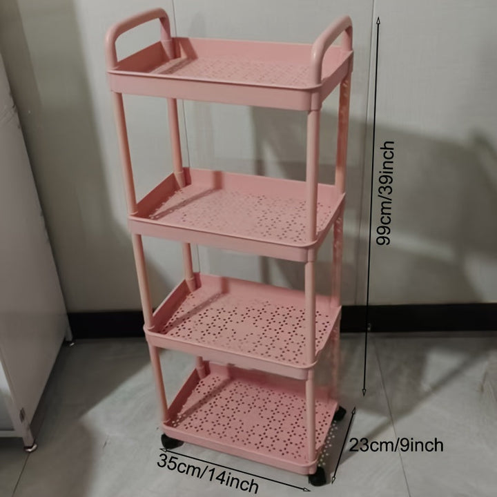 1 pieza de 3/4/5 niveles, carrito de almacenamiento rodante ajustable con asas, ruedas giratorias silenciosas de 360°, ganchos para baño, cocina, dormitorio, organización de sala de estar - Organizador multiusos duradero de plástico, blanco/pink/negro/gr
