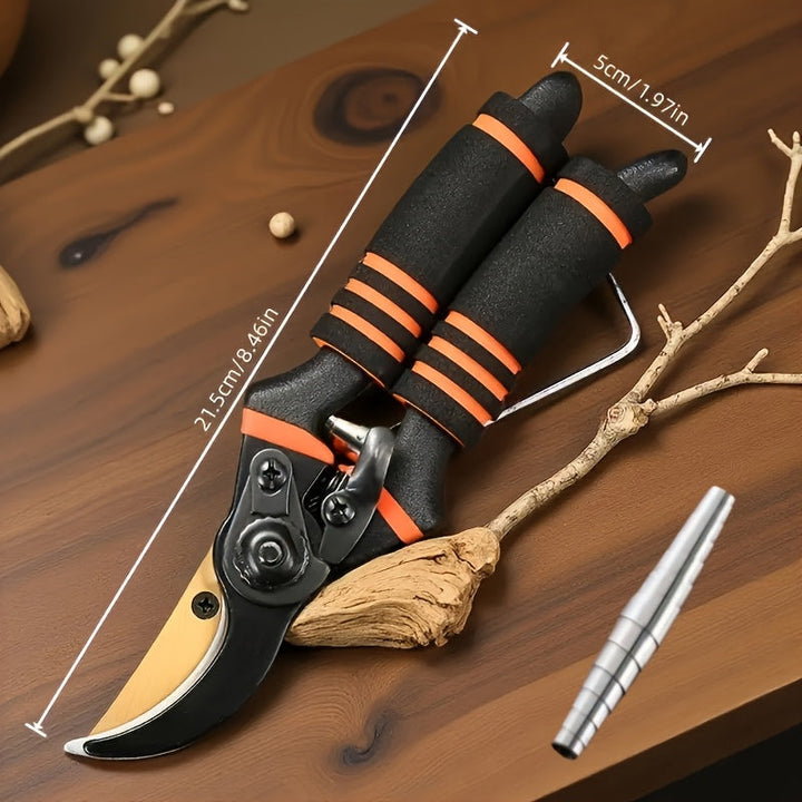 2 piezas de tijeras de jardín profesionales de aleación de titanio de 8,5 pulgadas y acero inoxidable 304 con resorte - Tijeras de jardín de acero pesado ultra afiladas y resistentes a la corrosión con mango suave de esponja antideslizante, adecuadas par