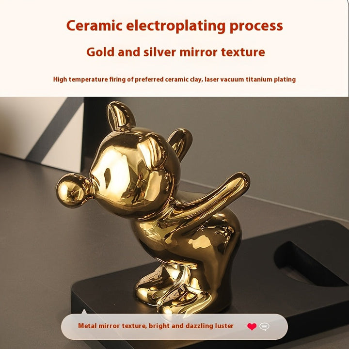 Adorno de Estante para Vino de Metal Creativo y de Alta Gama con Oso Violento, Acabado Pulido, Diseño de Fila Expositiva, Armario de Vinos para Sala de Estar, Mesa de Entrada del Hogar, Arreglo de Mueble de Televisión