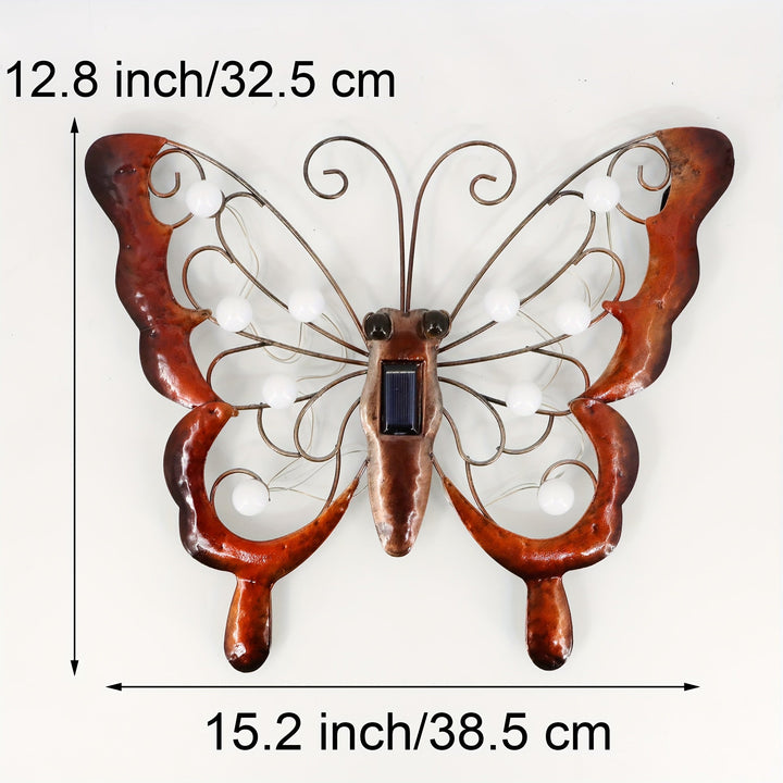 Arte de Pared Exterior, Mariposa Metálica con Energía Solar para Decoración de Paredes, Decoración de Jardín de Mariposas al Aire Libre, Lámpara Escultura de Arte de Mariposas para Jardín, Patio, Valla y Balcón - 38.1 cm
