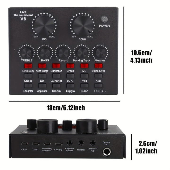 Kit de equipo para podcast, interfaz de audio V8 equipada con tarjeta de sonido multi en uno y micrófono condensador BM800, ideal para grabaciones y transmisiones en vivo