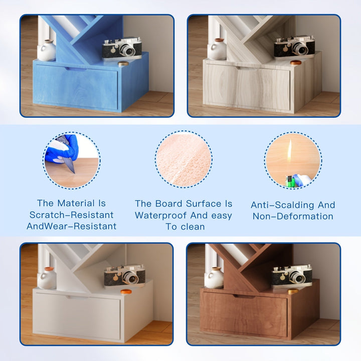 Estantería de Gran Capacidad Inspirada en Árboles Azules - Almacenamiento de Madera Multiusos para Libros, CDs y Más - Organizador de Suelo a Techo, Estantes de Almacenamiento