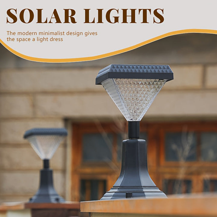 2 piezas de DJGIFI 7,09 x 6,3 x 12,8 pulgadas, postes solares LED cuadrados - Iluminación eficiente energéticamente para patio, parque, restaurante - Acabado pulido, instalación fácil, IP44, luces LED solares, DJGIFI