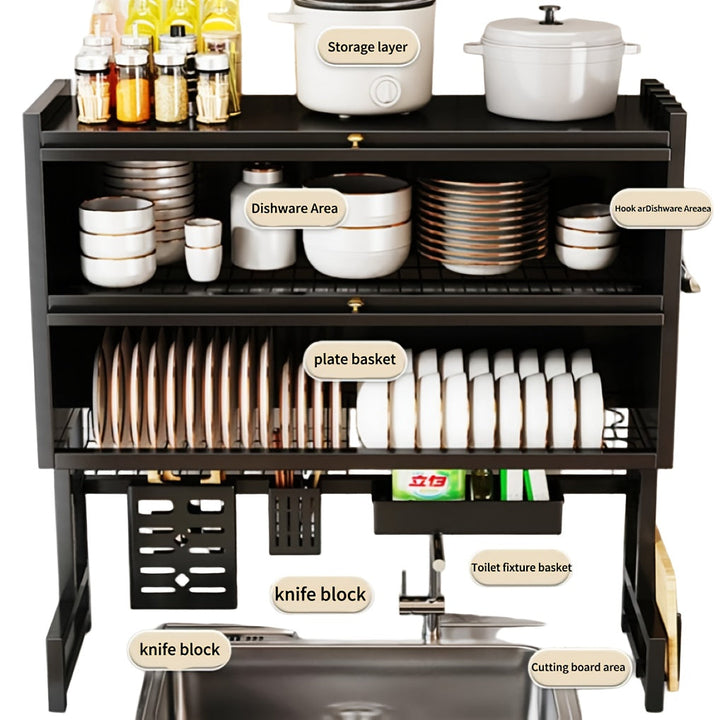 Organizador de Cocina Multifuncional con Porta Utensilios, Estante para Fregadero Antipolvo en Acero y Plástico para Platos, Tazones y Tablas de Cortar, Organizadores de Lavabo