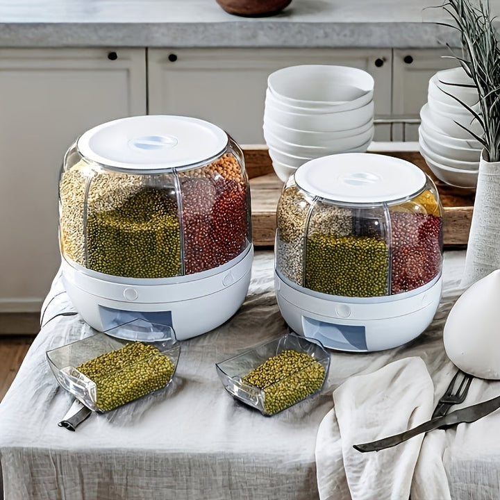 Contenedor Giratorio de Gran Capacidad con Tapa Hermética – Cilindro Plástico Impermeable y Resistente a Insectos para Arroz, Granos, Harina, Comida para Mascotas y Más – Dispensador Fácil de Usar con Botón de Presión, Esencial en la Cocina