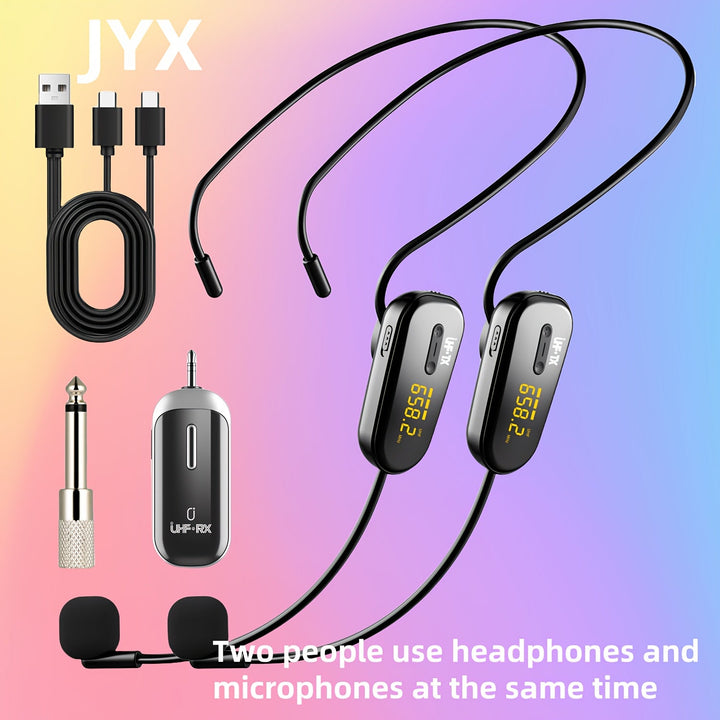 JYX Brand, U-210, Auriculares inalámbricos dobles con micrófono, se pueden usar al mismo tiempo por 2 personas, micrófono para auriculares, carga USB, enchufa y juega, actuación en escena, actuación, karaoke, altavoz, amplificador, altavoz con micrófono,