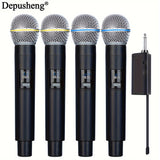 Micrófono Inalámbrico Recargable DEPUSHENG de Doble Canal 4 Canales Plug and Play Adecuado para Karaoke, Cantar, Discursos, Bodas, Sistemas de PA